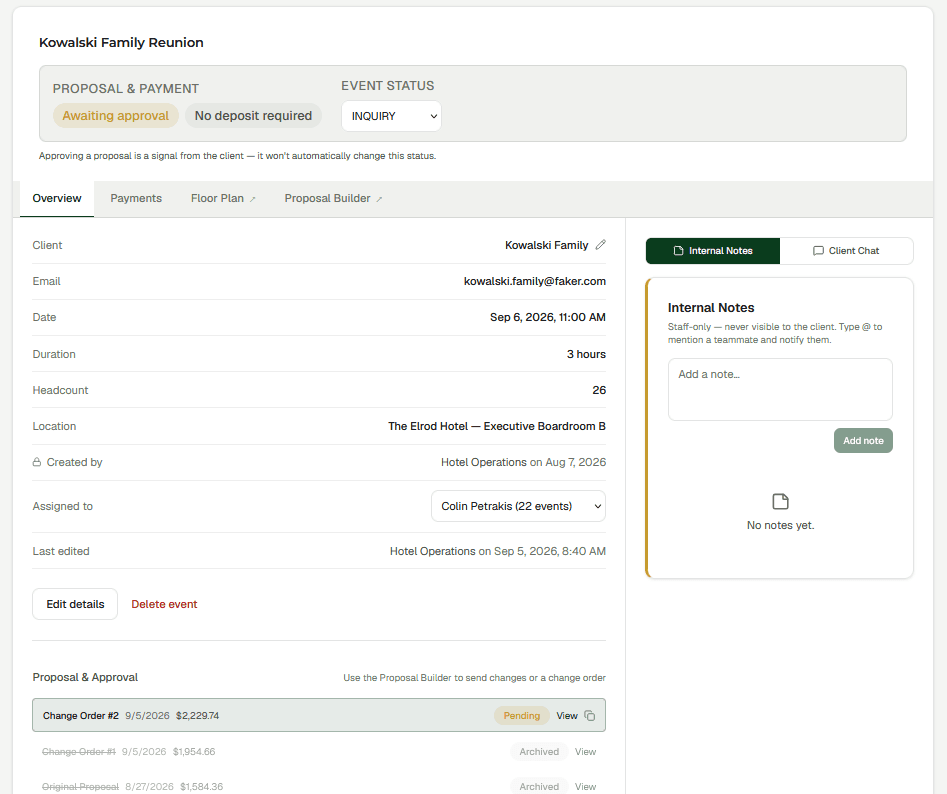 CaterKarma's event pipeline dashboard